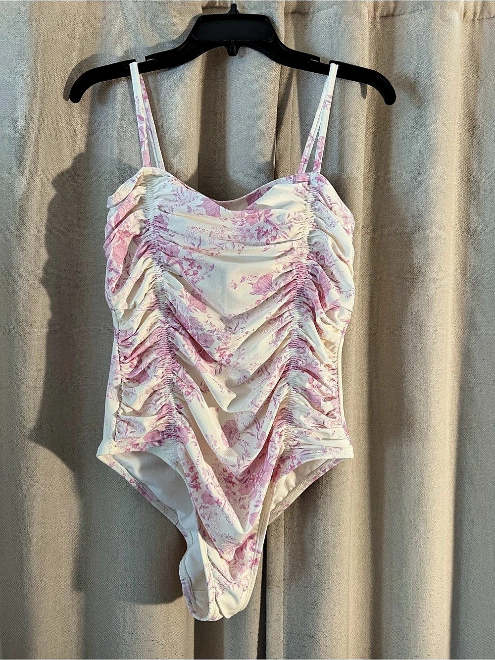 Shade & Shore Pink Floral Ruched One-Piece Swimsuit Pink & White Large NWOT